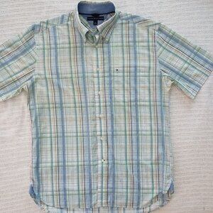 Tommy Hilfiger Men's Button-Up Short-Sleeve Shirt - PLAID - LG (VGC)
